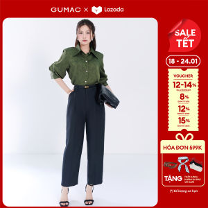 Quần tây nữ baggy chiết ly nút vân vải cotton lạnh mềm mát công sở thời trang GUMAC QF06009