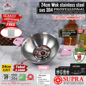 SUPRA wok 24cm handle pastel stainless steel impact SUS 304 professional series / panci wajan penggorengan handle kuping tebal