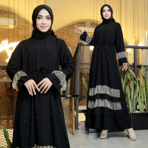 YM DeFashion NEW Gamis ABAYA Turkey Plisket GOLD bahan JETBLACK (1 dress tanpa Jilbab) / Pakaian Muslim ABAYA TURKEY / Dress Muslimah ABAYA TURKEY / Dress Maxi Emma ABAYA TURKEY / Gamis Modern ABAYA TURKEY / Gamis Syari