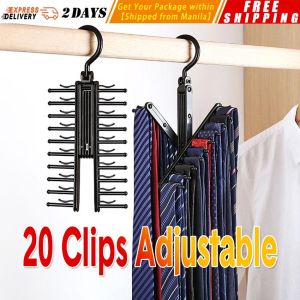 【20 Clips Adjustable】Multifuction Storage Rack Tie Belt Organizer Rotating Ties Hanger Holder Closet Organization Wardrobe Finishing Rack Space Saver Ties-Hanger-Holder
