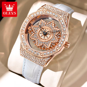 【100% authentic】OLEVS watch for women waterproof 2025 stylish and exquisite diamond leather hollow snowflake dial design Women Casual Watches