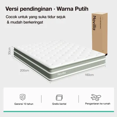 Novilla Kasur Springbed 30cm Pocket Spring Independen Sensasi Pendinginan Tiga Kali - FREE Bantal | Ukuran 90x200 120x200 160x200 180x200