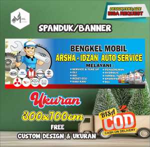 Spanduk Banner Size 300X100CM BENGKEL MOBIL Free Custom Design Dan ukuran