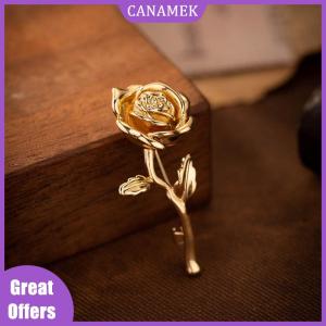 CANAMEK✨ Luxury High-End Gold-Tone Rose Flower Brooch Pin For Women & Men - Elegant Suit Coat Badge Fashion Jewelry Lapel Accessory