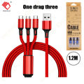 3 In 1 Type C Micro USB Apple Iphone Charger Cable Mobile Phone USB Cord USB-C Charging Cable Cable for Micro USB Charger Cable for iPhone Xs Max XR X 8 7 OPOO Redmi Huawei 3 in 1 USB C Fast Data Charging Cord. 