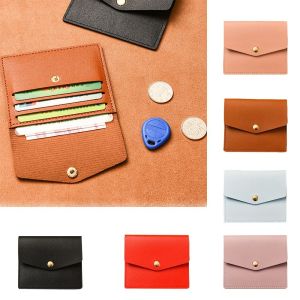 CRNGW Korean Style Thin Envelope Card Bag Wallet Solid Color Mini Wallet Casual PU Snap Button Coin Purse Women