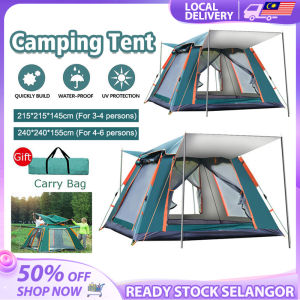 Outdoor Instant POP-UP Tent khemah Camping Murah 4-6/3-4 Person Large Camping Tent Waterproof UV Protection Family Tents Two Bedroom And A Living Room Tent Ultra-Large Hight Quality Foldable Tent​​​​​​ For Beach Park Mountain 帐篷