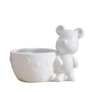MSHNXA Creative Ceramic Bear Flowerpot with Hole Mini Small Bonsai Pots Flower Pot Home Decoration Animal Succulent Planter for Garden