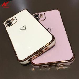 Cute Love Heart Gold Plating Soft TPU Cover for iPhone 17 16 15 11 12 13 Pro Max 14 16 Plus X Xs 17 Air Airbag Shockproof Case