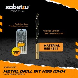 Mata Bor Besi 10MM HSS Material 4341 Titanium Coat 10mm - HSS Twist Drill Bits Size 10 MM Mata Bor Besi Kayu Aluminium PVC Plastik Akrilik Papan Acrylic Metal Besi Wood Plastic Steel Hitam Black Mata Bor Satuan JOB24.2010 SABETZU
