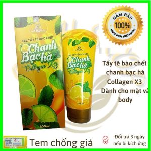 [HÀNG XỊN GIÁ TỐT] Gel Tẩy tế bào chết da mặt body Collagen x3 tẩy tế bào chết chanh bạc hà 200ml trắng da sạch nhờn
