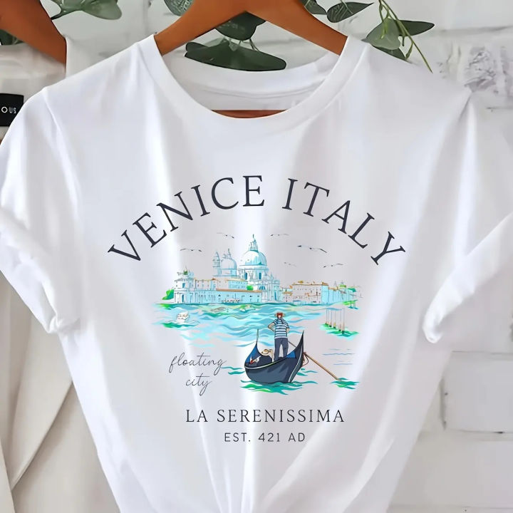 Italy T-shirt Summer Italian Scenery Fresh Elegant Fashion Fun