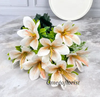 Bunga Kamboja Cabang 7 - Bunga Lily plastik Imitasi Bunga mawar sedap malam artificial Import premium termurah untuk dekorasi kamar dekorasi pelaminan atau dekorasi wedding dan dekorasi Rumah Cafe aritificial palsu plastik