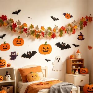 MAOMEI HOUSE Treo Vòng hoa lá phong nhân tạo Lá mùa thu Halloween Vòng hoa mùa thu Nhà nông thôn Đồ trang trí Dây leo giả trang trí mùa thu Tiệc Halloween