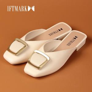 IFTMARK รองเท้าแตะส้นแบนหัวเข็มขัดสีทองสุดหรู – ดีไซน์เก๋ ใส่สบาย เหมาะกับทุกวัน