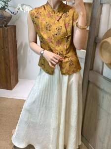 Women New Arrival New Chinese Style Jacquard Skirt High Waist Slim Fit A-line Pleated Midi Skirt Oriental Casual Bottom
