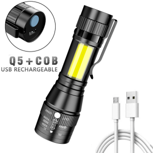 Mini Flashlight Zoom Powerful Torchlight with COB side light Built In Battery Rechargeable Pocket Torch for Camping/Cycling/Hiking
