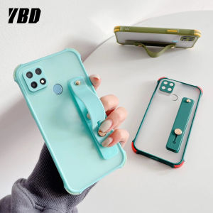 YBD Shockproof case for OPPO A15 A15S casing with Wristband bracket Transparent back with Precise camera protection