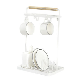 Zeekea Cups Holder Coffee Cup Shelf for Counter Mug Stand Organizer with 6 Sturdy Hooks Plate and Spoon Holder