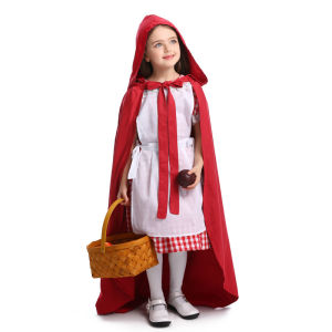 Girls Plaid Dress Kids Little Red Riding Hood Costume Halloween  Fairytale Storybook Character Cosplay