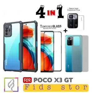 PROMO 4in1 XIAOMI POCO X3 GT Case Shockproof + Tempered Glass + Anti Gores CAMERA Free GARSKIN Carbon