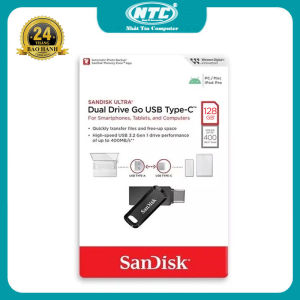 USB OTG Sandisk Ultra Dual Drive Go USB TypeC 3.1 128GB 400MB/s vỏ nhựa chống nhiễm điện (Đen) Nhất Tín Computer
