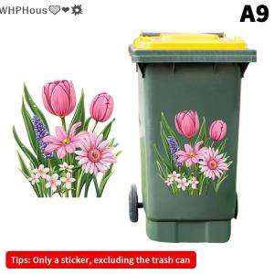 WP💓💛💖 Sunflower Trash Can Stickers Floral Wheel Trash Can Stickers Self-Adhesive Waterproof PVC Decals For Walls Bathroom Home Decor