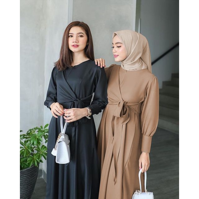 Baju Dress Gamis Wanita Syari Busana Muslim Terbaru Modern Maxi Lengan  Balon Outfit Muslimah RAYA