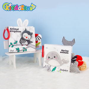 KiddoZone Tail Cloth Book Black And White Cloth Book W/built-in Sound Generator Animal Cloth Books Early Educational Crinkle Tail Books for Christmas Gift Crinkle Tail Books Tail Cloth Book for 3+ Months Baby