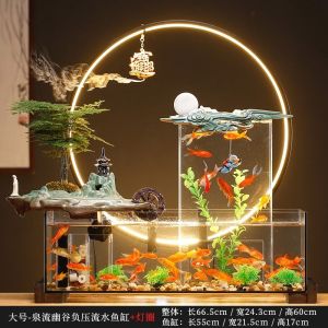 Bể cá decor phong thủy thác nước chảy với kính cường lực chống vỡ kết hợp đèn led vòng ảo diệubể nuôi cá