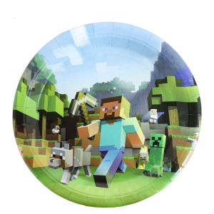 ข้ามพรมแดน Minecraft เครื่องประดับงานเลี้ยงวันเกิดอุปกรณ์ปาร์ตี้แผ่นกระดาษทิชชู่ถ้วยกระดาษผ้าปูโต๊ะกล่องขนมดึงธง