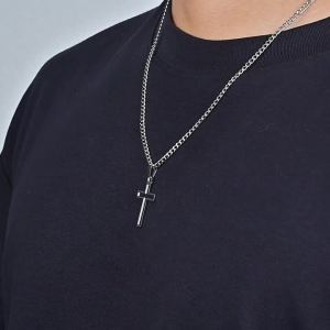 Casual Hollow Cross Necklaces for Men BoysWaterproof Stainless Steel Cross Pendant NecklaceReligious Faith Prayer Jewelry Gift