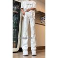 cleanfit Seluar Putih untuk Lelaki Musim Panas Tinggi Dilanjutkan Lurus Kaki Berkobar Seluar Jeans Koyak American High Street. 