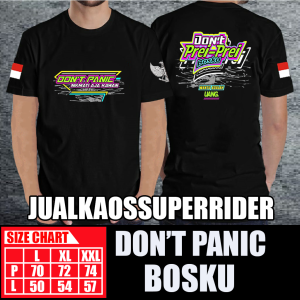 BAJU KAOS DISTRO DONT PANIC DONT PREI PREI BOSKU BLACK