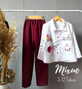 Setelan kemeja anak perempuan motif terbaru bahan crinkle Airflow usia 3-12 tahun