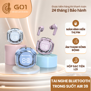 Tai Nghe Bluetooth trong suốt air 39 tws không dây thời trang chống nước hiển thị pin tiện lợi