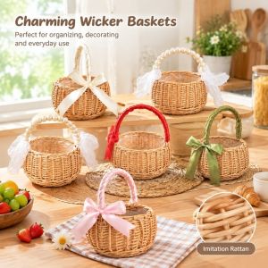T6DA Handwoven Imitation Rattan Handhold Basket Multistyles with Handles Braid Storage Baskets High Quality Weaving Flower Basket Home Decoration /Restaurant Serving Tabletop Display