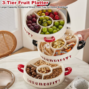 【SG】Divided Serving Tray with Lid Divided Appetizer Tray Compartments Round Food Tray for Dried Fruits Candy Nut Cracker