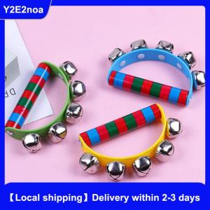 【Local shipping】 1PC Childrens Intellectual Props Handbell Hand Bells With 5 Jingle Bells Wood Handle Musical Instrument Toy For Music Class