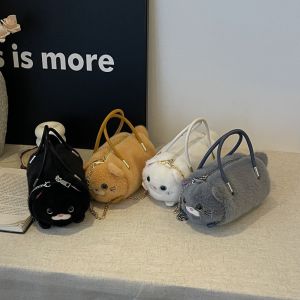 SWIFTTIDE แมวแมวแมว กระเป๋าถือแบบถือ สายคล้องโซ่ ตุ๊กตาผ้าพลัฌ กระเป๋าทรงถัง  จุได้มาก กระเป๋าสะพายไหล่ Crossbody