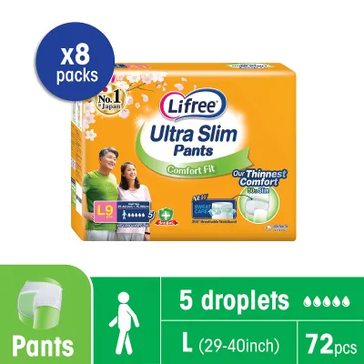Lifree Ultra Slim Pants Adult Diapers Regular Pack L9 (8 Packs)