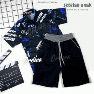 Setelan Kemeja Motif Anak Lengan Pendek Usia 1-10 Tahun Setelan Pendek Anak