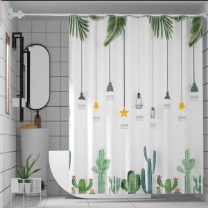 (Tebal)Tirai kamar mandi anti air bahan PEVA lengkap dengan pengait/Curtain Shower