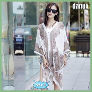 danux Summer Sun Protection Chiffon Printed Scarf Veil Scarf Polyester Shawls For Women Beach Silk Variable Decorative Shawl