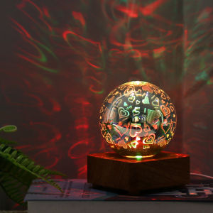 Beautiful 3D Love Heart Night Light LED Colorful Projection Desk Lamp Wood Base USB Powered Romantic Atmosphere Mood Lighting for Bedroom Anniversary Gift Idea