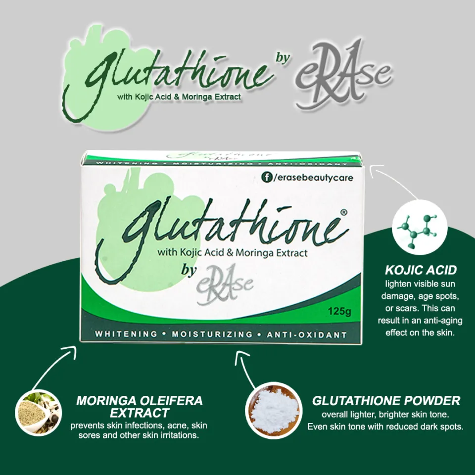 Glutathione by Erase Soap (Kojic & Moringa) | 3-in-1 Whitening, Anti-Aging  & Moisturizing | Fades Dark Spots | THE 3-IN-1 SOAP TO LIGHTEN, MOISTURIZE,  & FIGHT AGEING