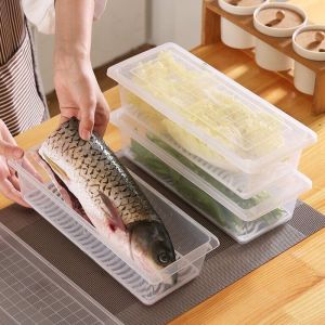 Refrigerator Storage Box Frozen Fish Meat Drain Preservation Box Food Storage Box Transparent Containers With Lid