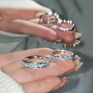 New Enamel Luminous Adjustable Finger Ring Vintage Luxury Love Couples Rings Glow in Dark Y2K Jewelry Valentines Day Gifts