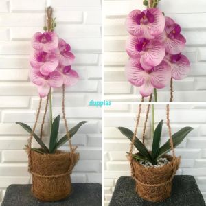 Tanaman Artificial Bunga Anggrek X1 Latex Pot Gantung Serabut Dekorasi Rumah Aesthetic