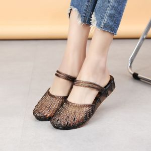 Free Shipping Crystal Toe-Covered Slippers For Women Summer Hollow-Out Versatile Transparent Wear-Resistant Thick-Soled Non-Slip Wedge Sandals
